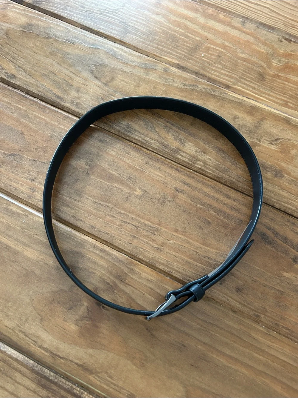 Youth Large Black Leather Belt with Silver Buckle